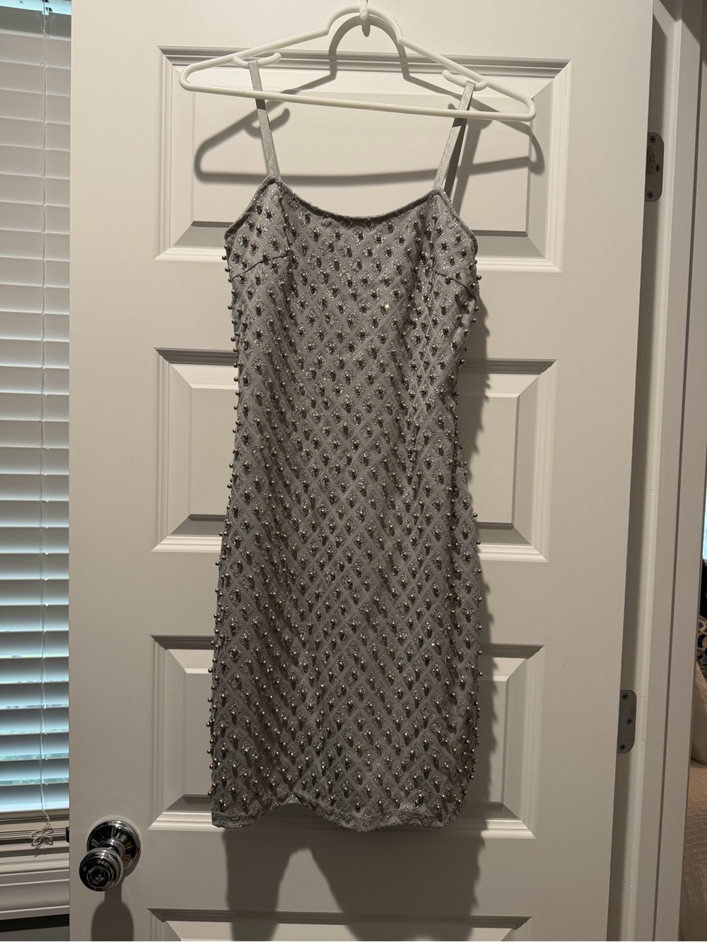 VENUS Silver Beaded Mini Slip Dress